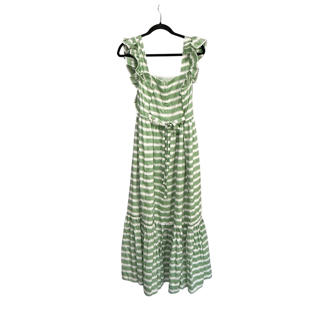 Ann Taylor Green White Striped Ruffle Tiered Maxi Dress 10 beach Summer Cotton - Picture 3 of 6